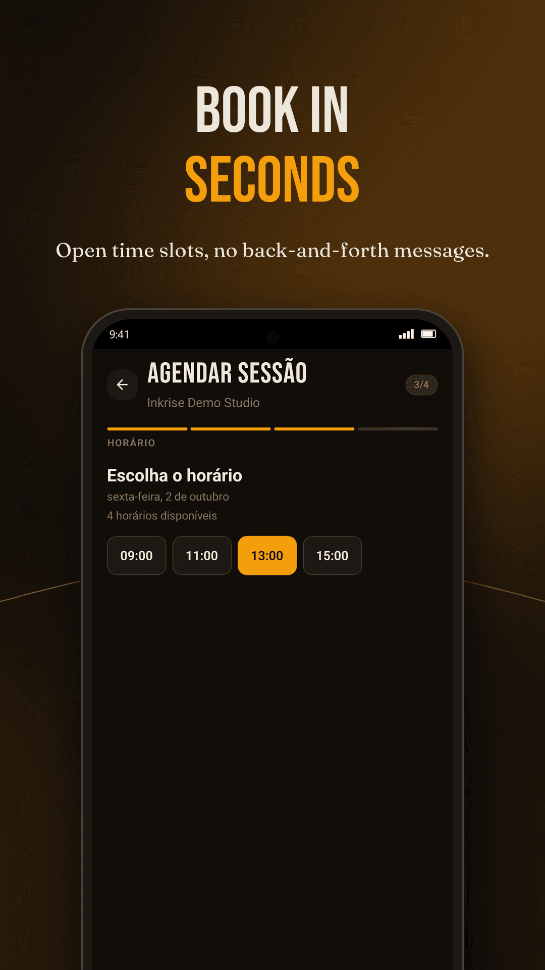Time selection in the Inkrise app, with the day's open slots